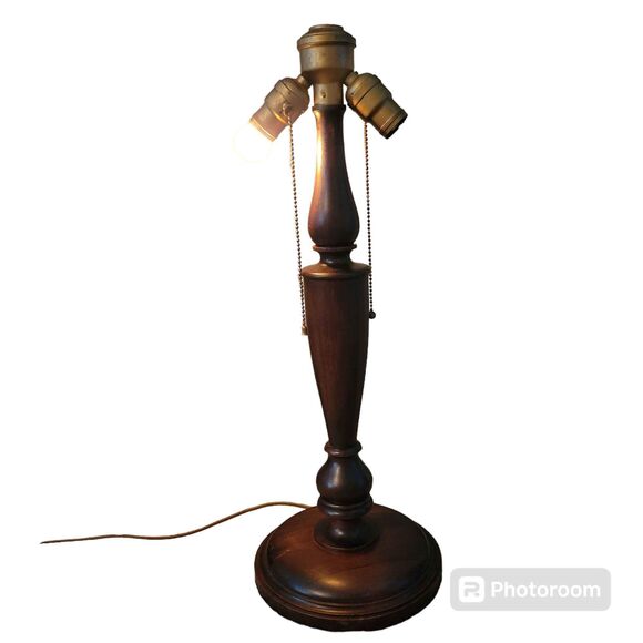 Mid 20th Century 23" Wooden and Brass Lamp - Picture 1 of 10